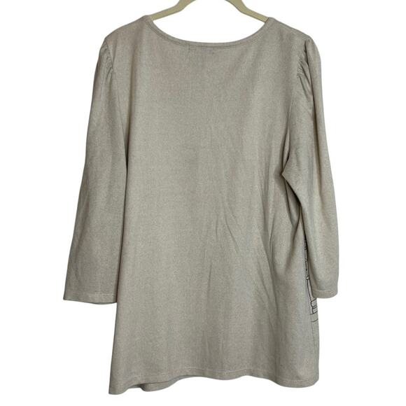 ByDesign Lightweight Sweater Womens XL Beige Paris Cityscape 3/4 Sleeve Top - Picture 4 of 7